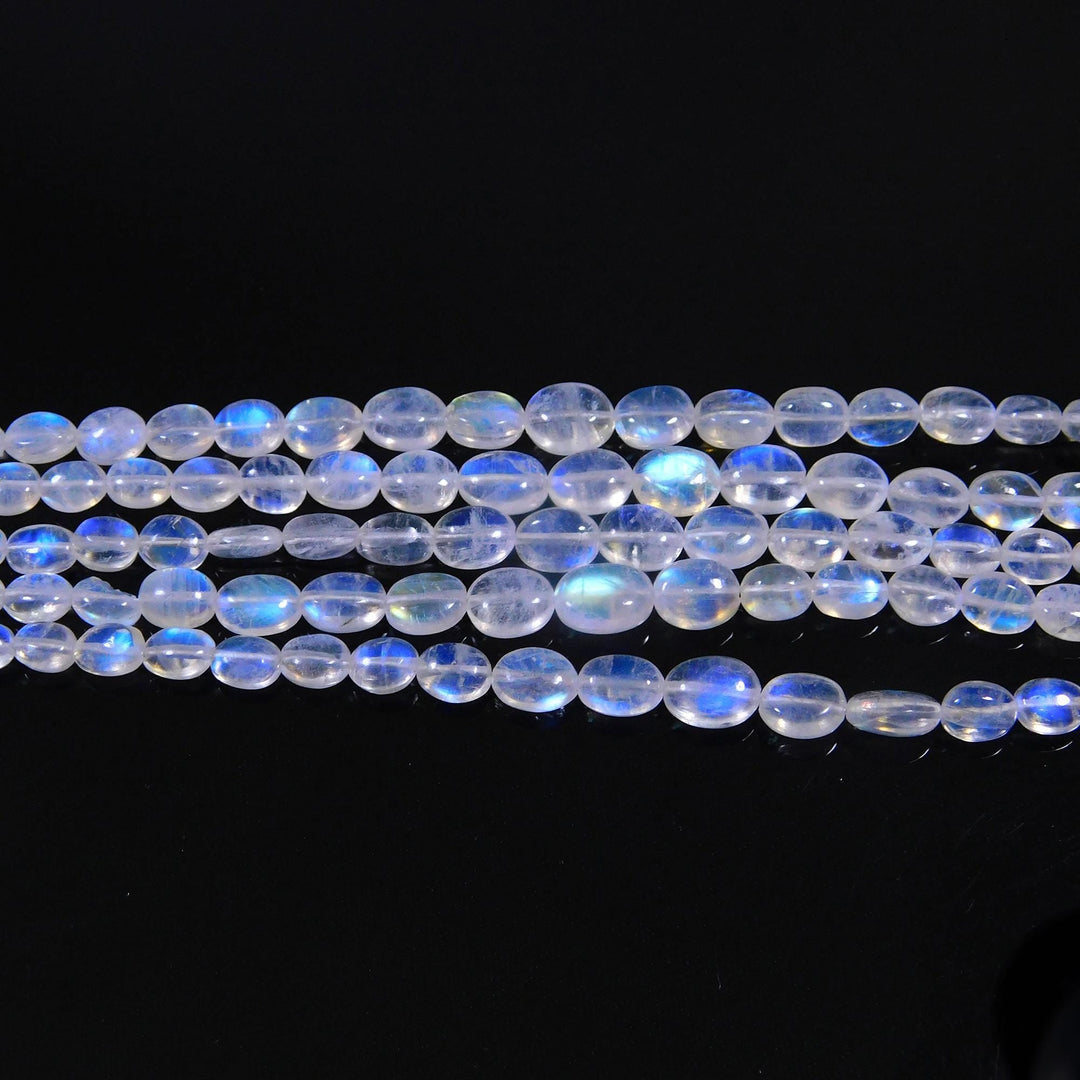 Superb Rainbow Moonstone Oval Shape Beads, Natural Rainbow Moonstone Smooth Oval Beads, 4-7 MM Blue Flashy Oval Beads, 4 Inch Strand