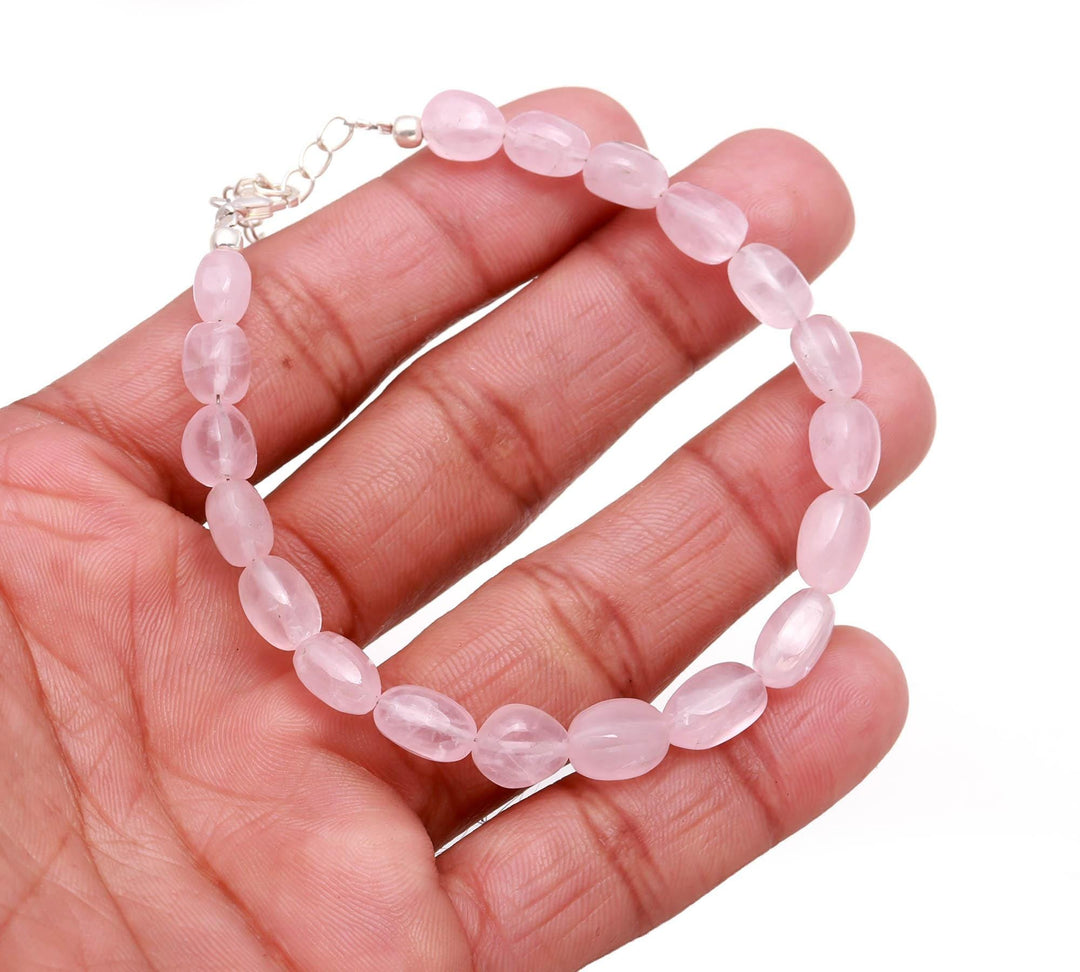 Natural Rose Quartz Smooth Tumble Beads Bracelet, Pink Quartz Nuggets Shape Beads Bracelet, Jewelry Gifts, Fancy Jewelry for Girls, 8 MM