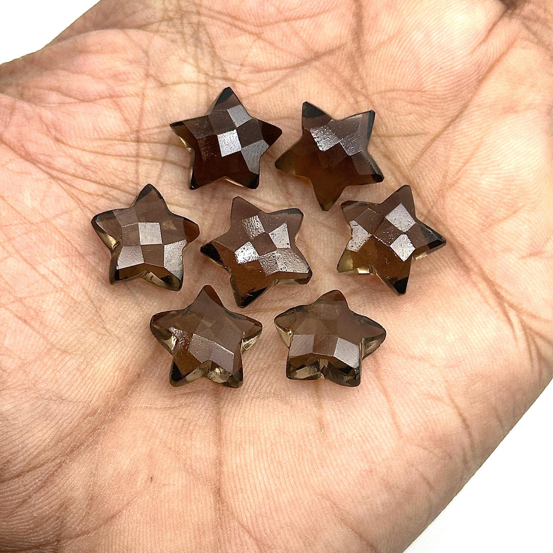 Natural Smokey Quartz Star Shape Briolettes, Smokey Quartz Faceted Star Shape Beads, Fancy Star Stones for Jewelry Making, 15 MM Brown Stars