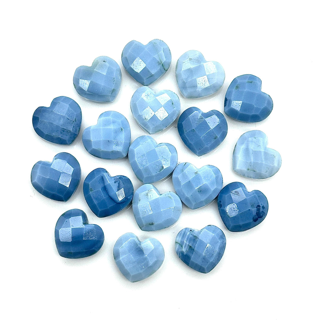 Blue Opal Heart Briolette Beads: Hand Carved Faceted Gemstone, 12mm