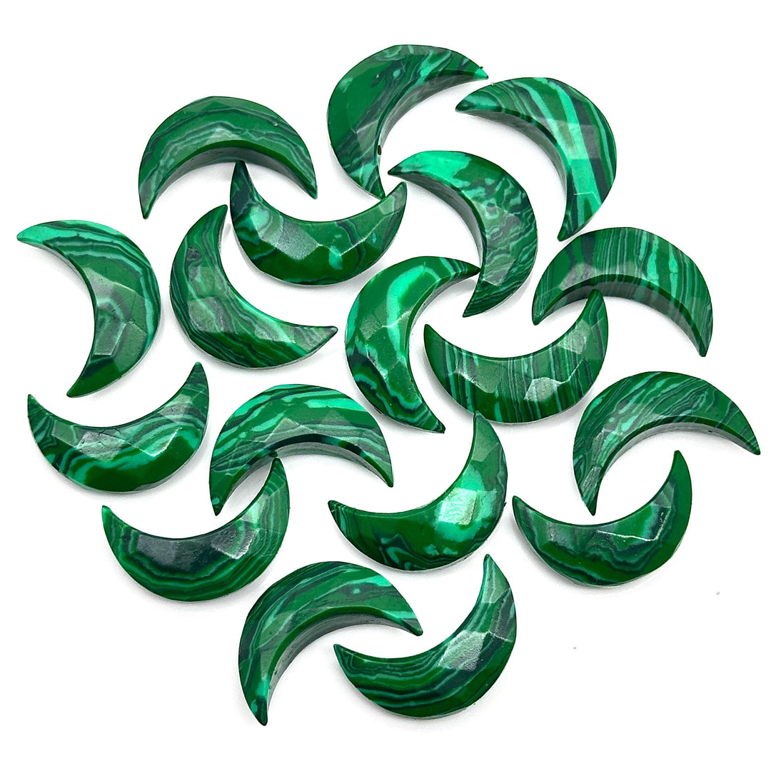 Faceted Malachite Crescent Moon Beads: 17mm Carved Gemstone Briolettes