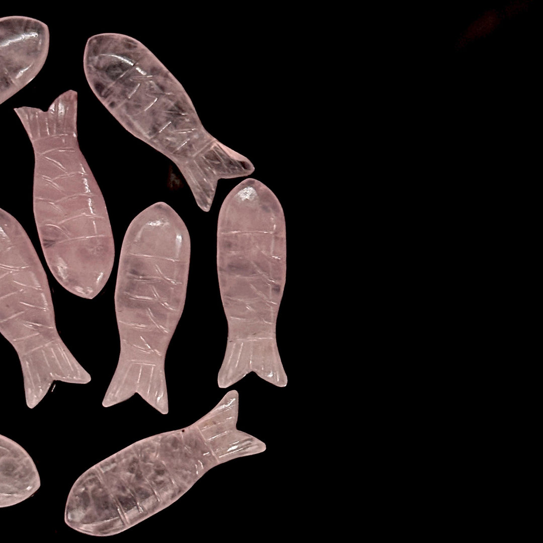 Natural Rose Quartz Handmade Fish Carving Beads, Pink Rose Quartz Healing Fish Shape Gemstones, 10X30 MM, Fish Charms For Jewelry Making