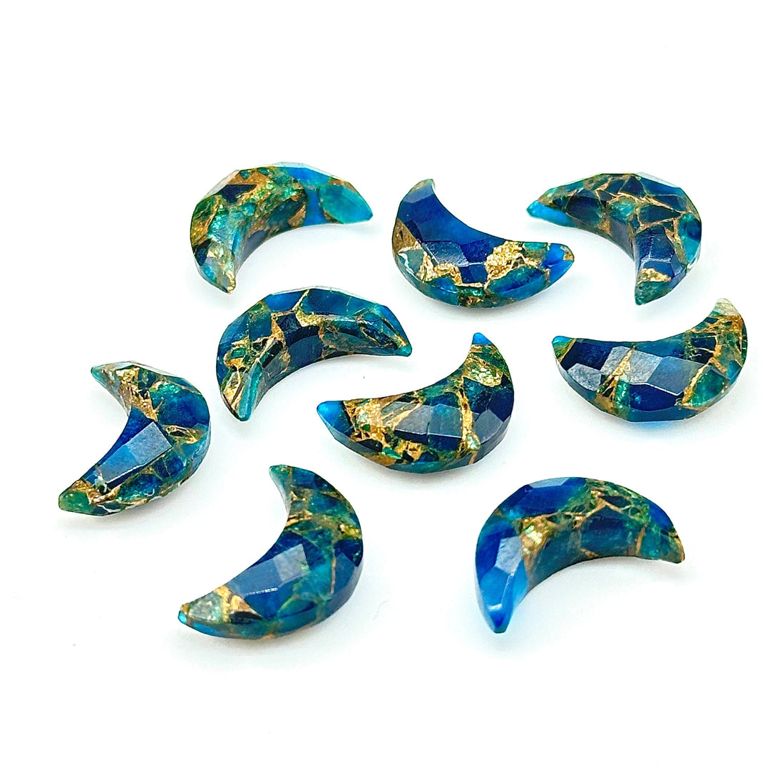 Beautiful Neon Blue Mohave Turquoise Faceted Cresent Moons, Blue Carved Gemstone, Gemstone For Jewelry, 17 MM Rainbow Moon Beads Briolette's