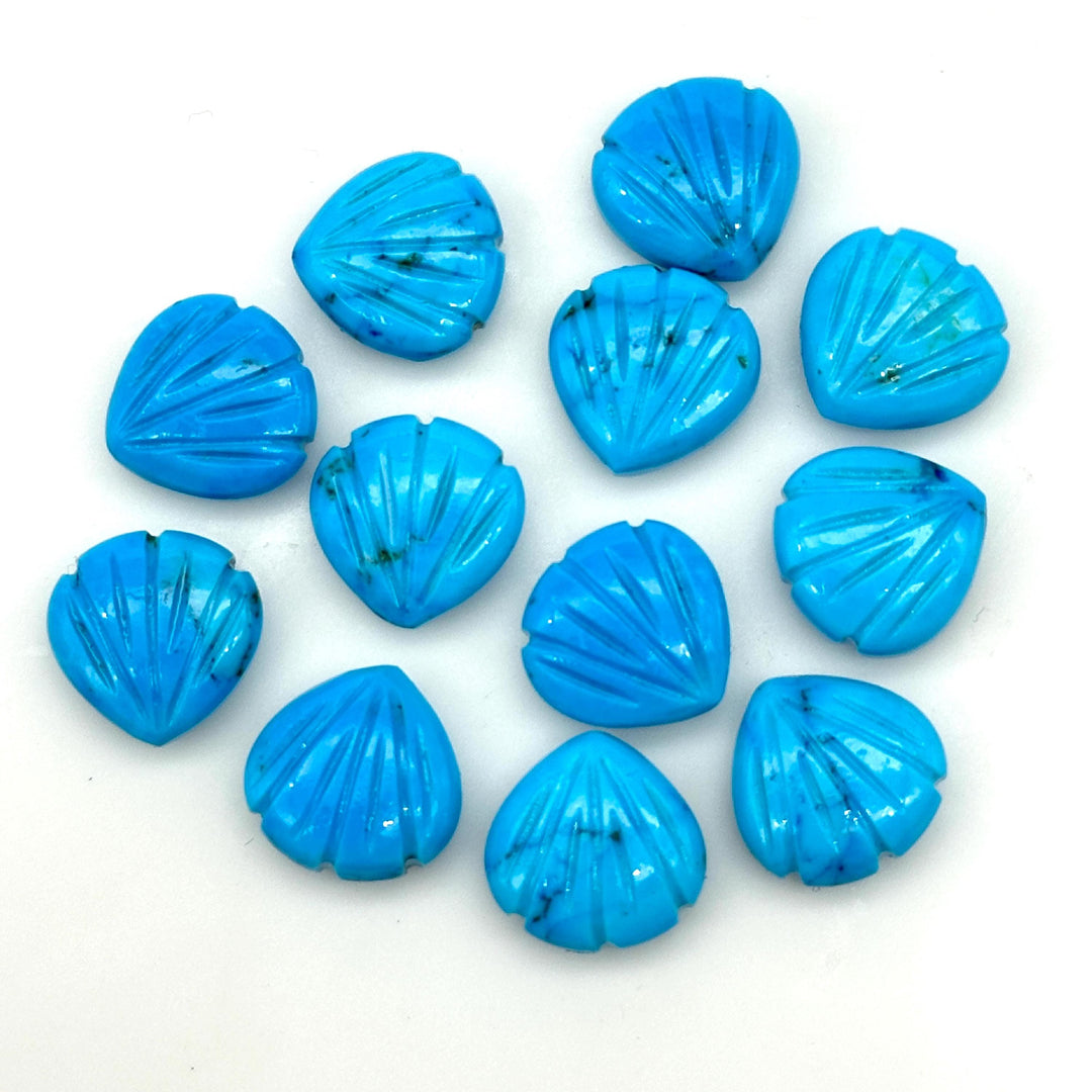 Blue Turquoise Carved Shell Shape Beads, 12 MM Shell Beads, Carved Gemstone, Seashell Charm Gemstone, Hand Carved Beads, Blue Charms