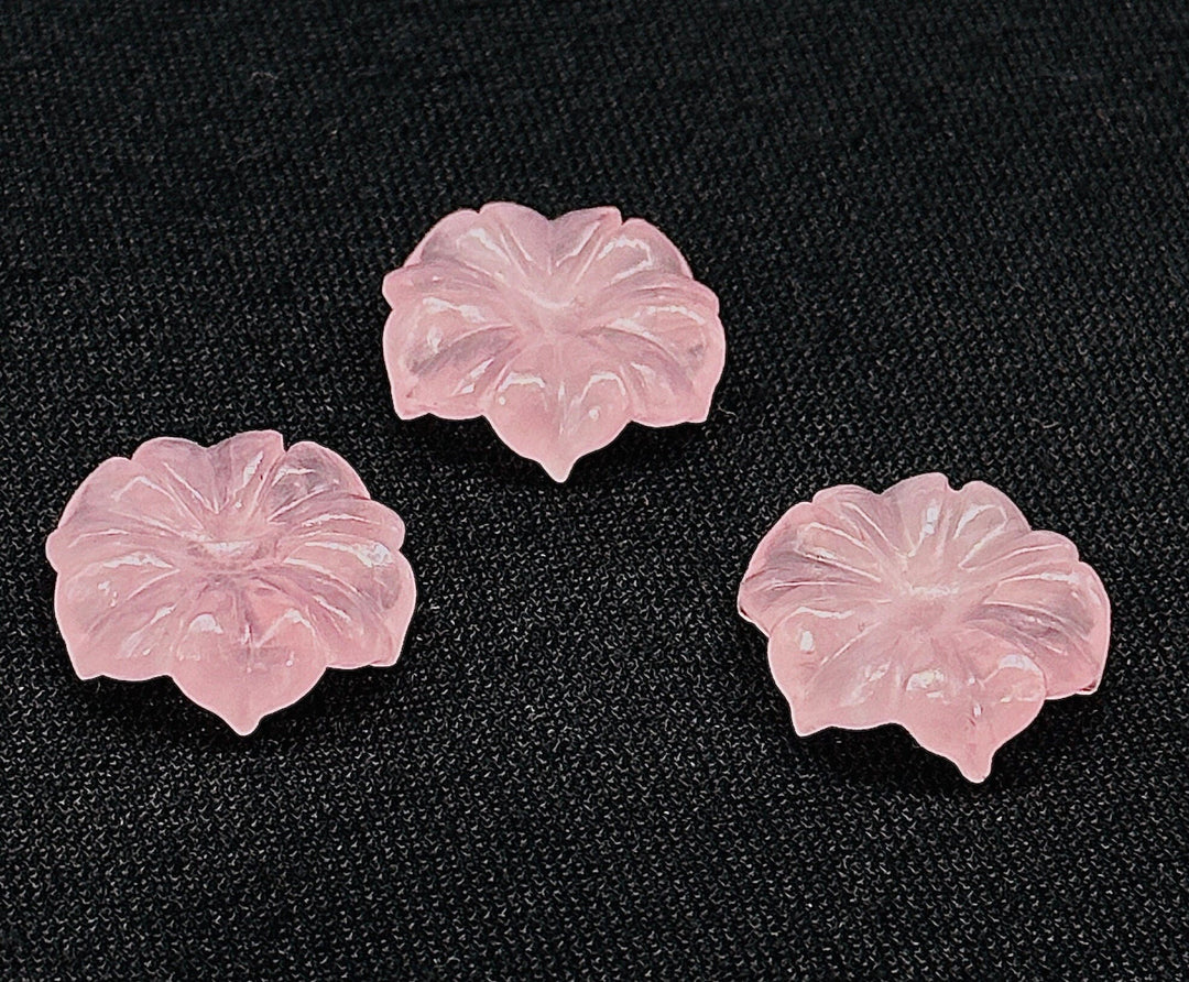 Natural Rose Quartz Flower Shape Carved Gemstone, Pink Flower Shape Carving, Carved Gemstone For Jewlery 17 mm, Craft Making Flower Charm