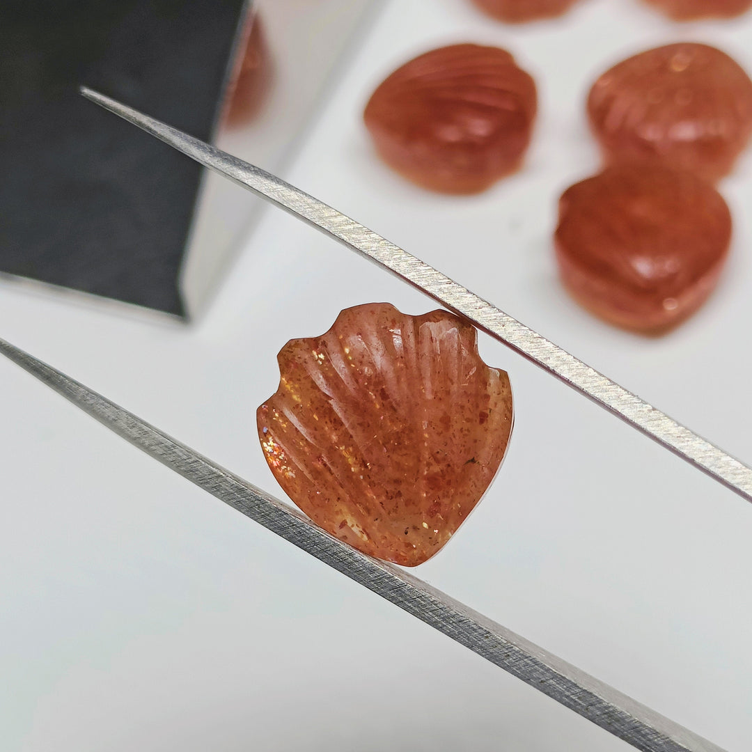 Genuine Sunstone Shell Shape Beads, Shell Shape Gemstone For Jewelry and Earring Making, 12 MM Sunstone Carved Shell Stones, Shell Charms