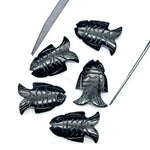Load image into Gallery viewer, Natural Black Onyx Carved Fish Shape Gemstone, Hand Carved Fish Shape Gemstone, Jewelry Making Gemstones, 17X26 MM, Blue Fish Charm Pendant