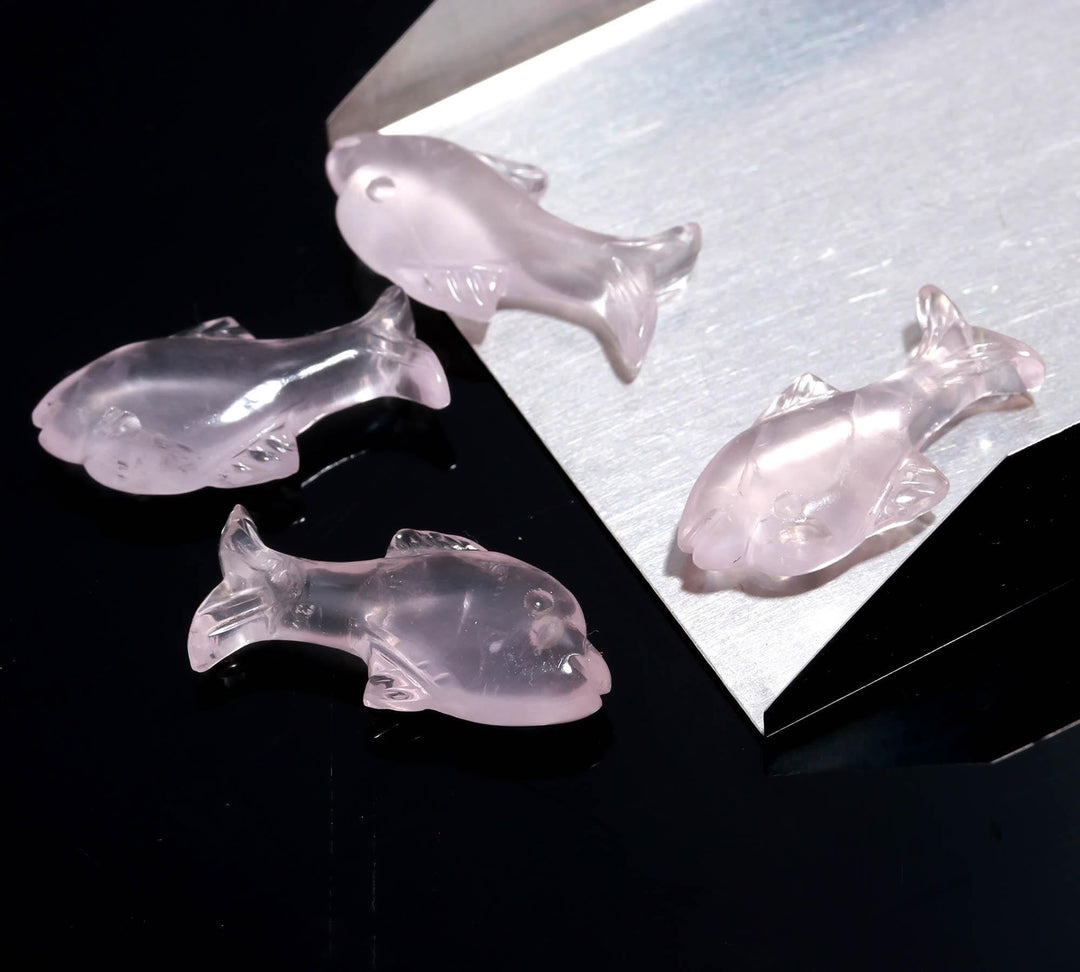 Natural Rose Quartz Dolphin Shape Carving, Pink Quartz Fish Shape Beads, Jewelry Making Fish Charms, 28 MM, Loose Sea Carved Stone