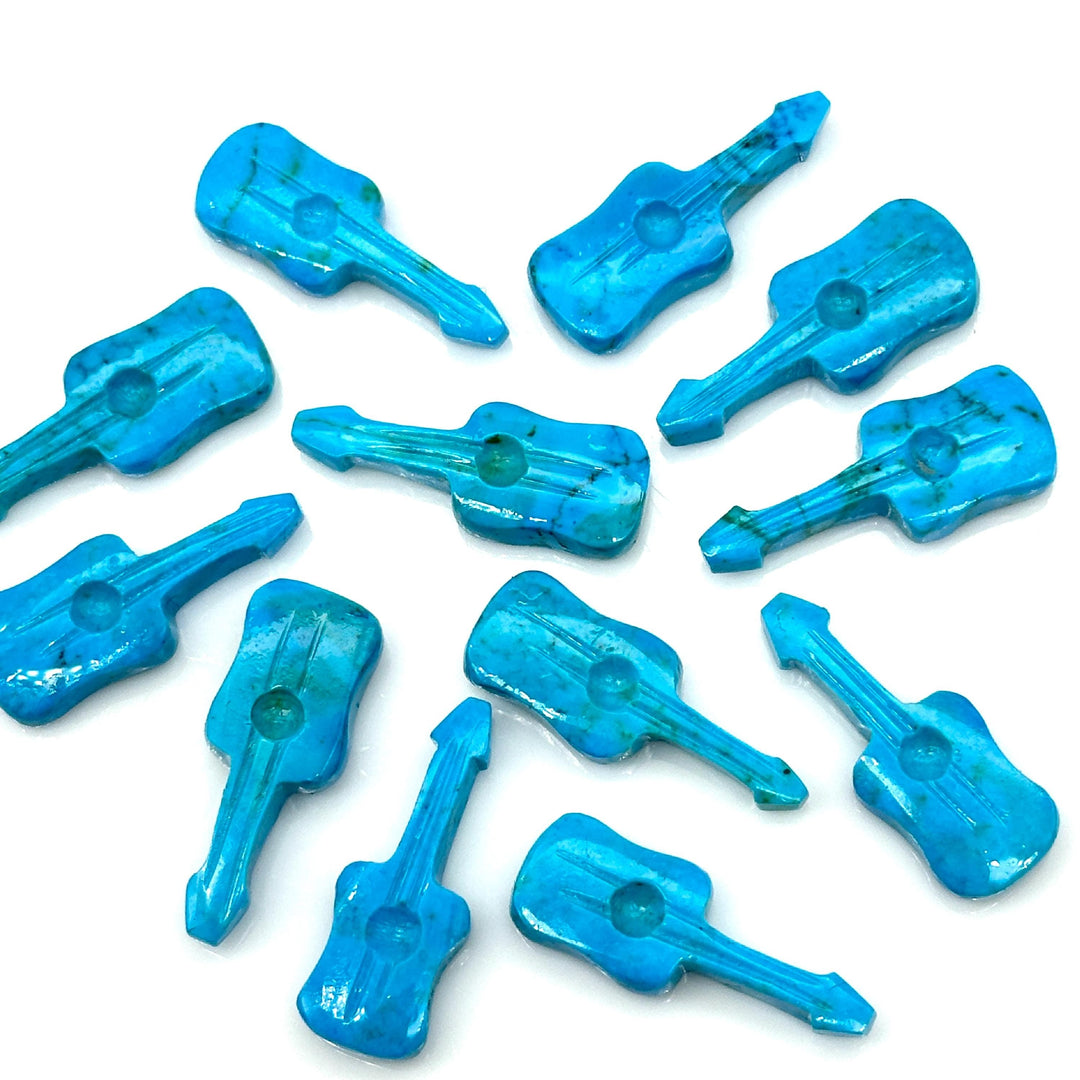 AAA Turquoise Guitar Shape Carving Beads, Blue Turquoise Guitar Shape Hand Carved Gemstone, 26 MM, Miniature Guitar Shape Gemstone