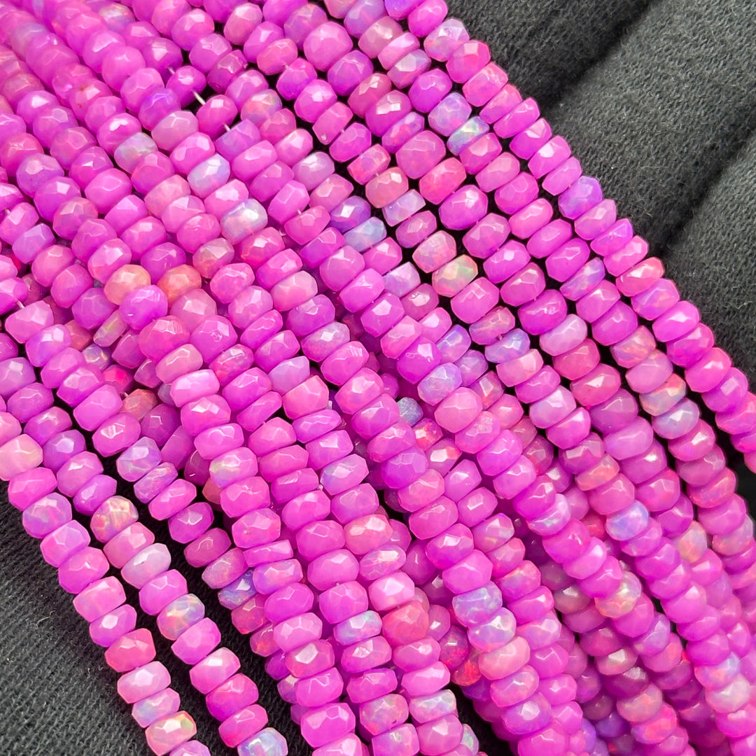 Beautiful Pink Lavender Opal Beads, Flashy Multi Fire Opal Beads, Faceted Rondelle Opal Beads, Welo Opal Beads Strand, 4-5 MM