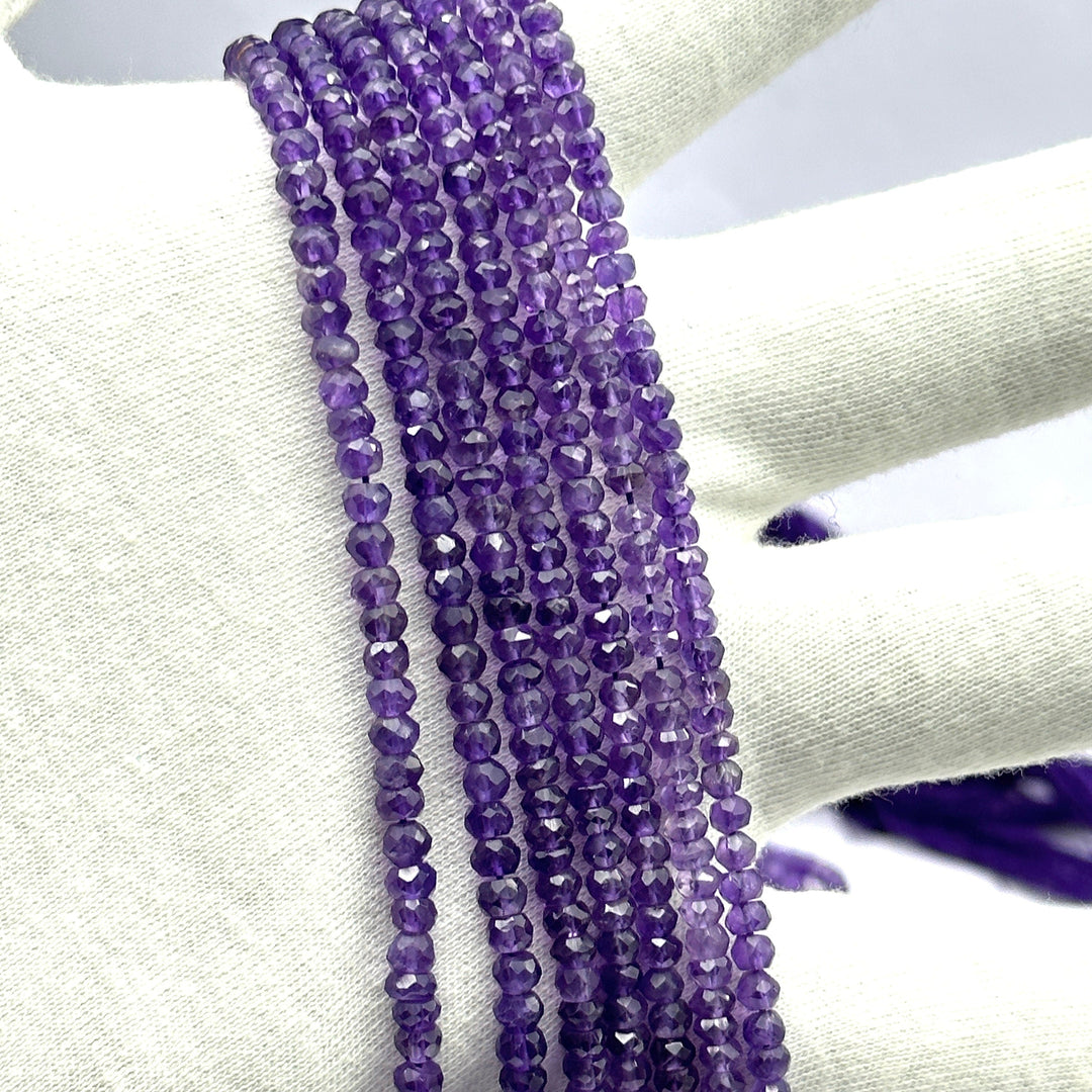 Natural Amethyst Faceted Rondelle Beads, Amethyst Faceted Jewelry Making Loose Beads, Purple Amethyst Crystals, 4 MM Wholesale Crafts Beads