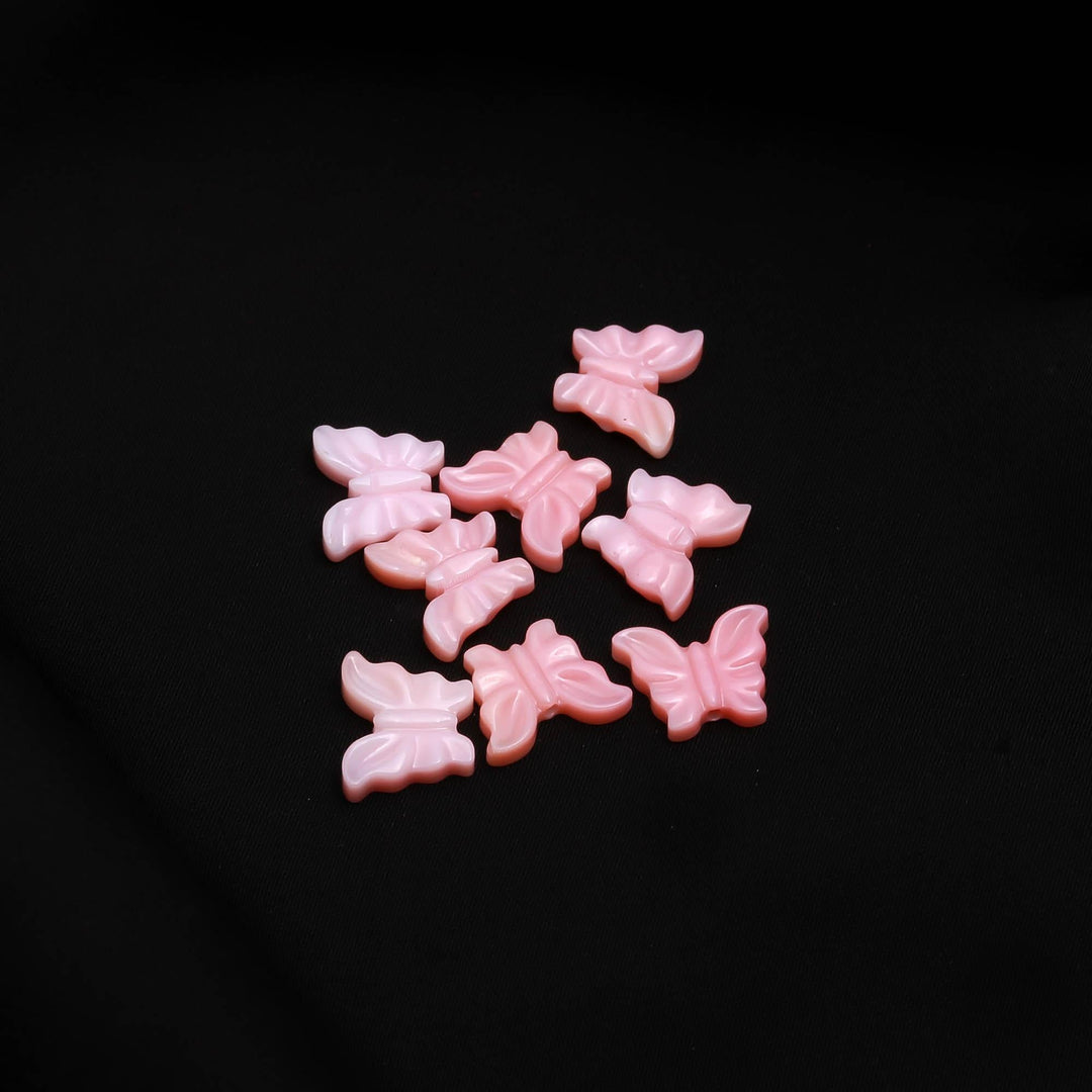 Hand Carved Mother of Pearl Butterfly Beads, Pink Pearl Charms, 10mm