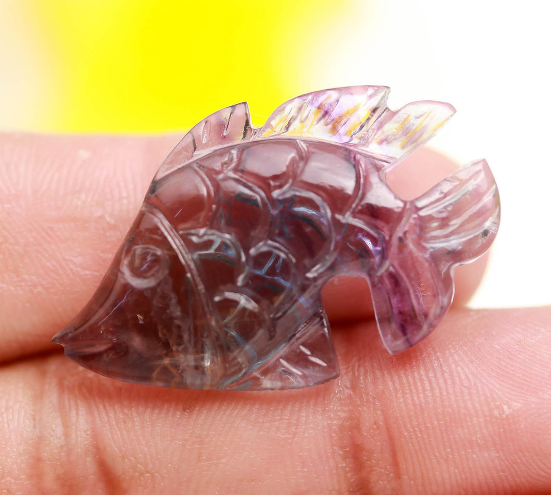 Natural Fluorite Hand Carved Deep See Fish, Multi Fluorite Fish for Jewelry Making, 21X33 MM