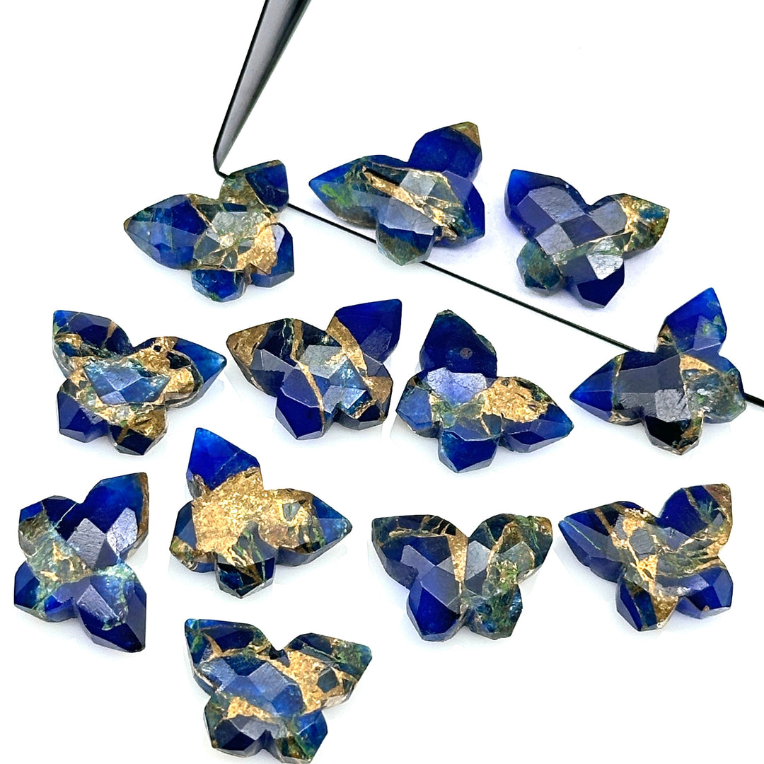 Mohave Turquoise Butterfly Gemstone, Dark Ocean Blue Mohave Copper Turquoise Butterfly, Handmade Faceted Butterfly Carving Beads, 14x10 MM