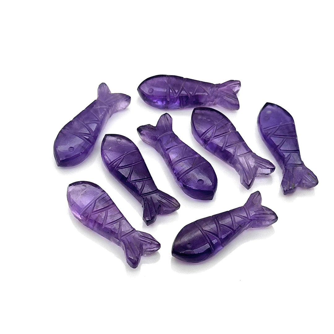 Carved Amethyst Fish Charm: Natural Purple Crystal Briolette (25mm)