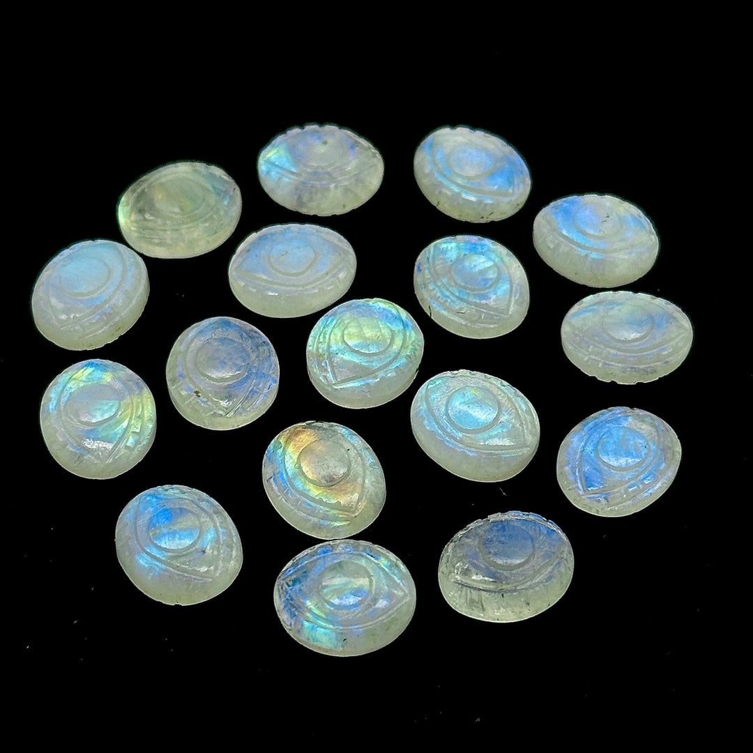 Flashy AAA Rainbow Moonstone Carved Evil Eye Briolettes, Natural Rainbow Moonstone Evil Eye Shape Charm Beads For Jewelry Making, 10X12MM