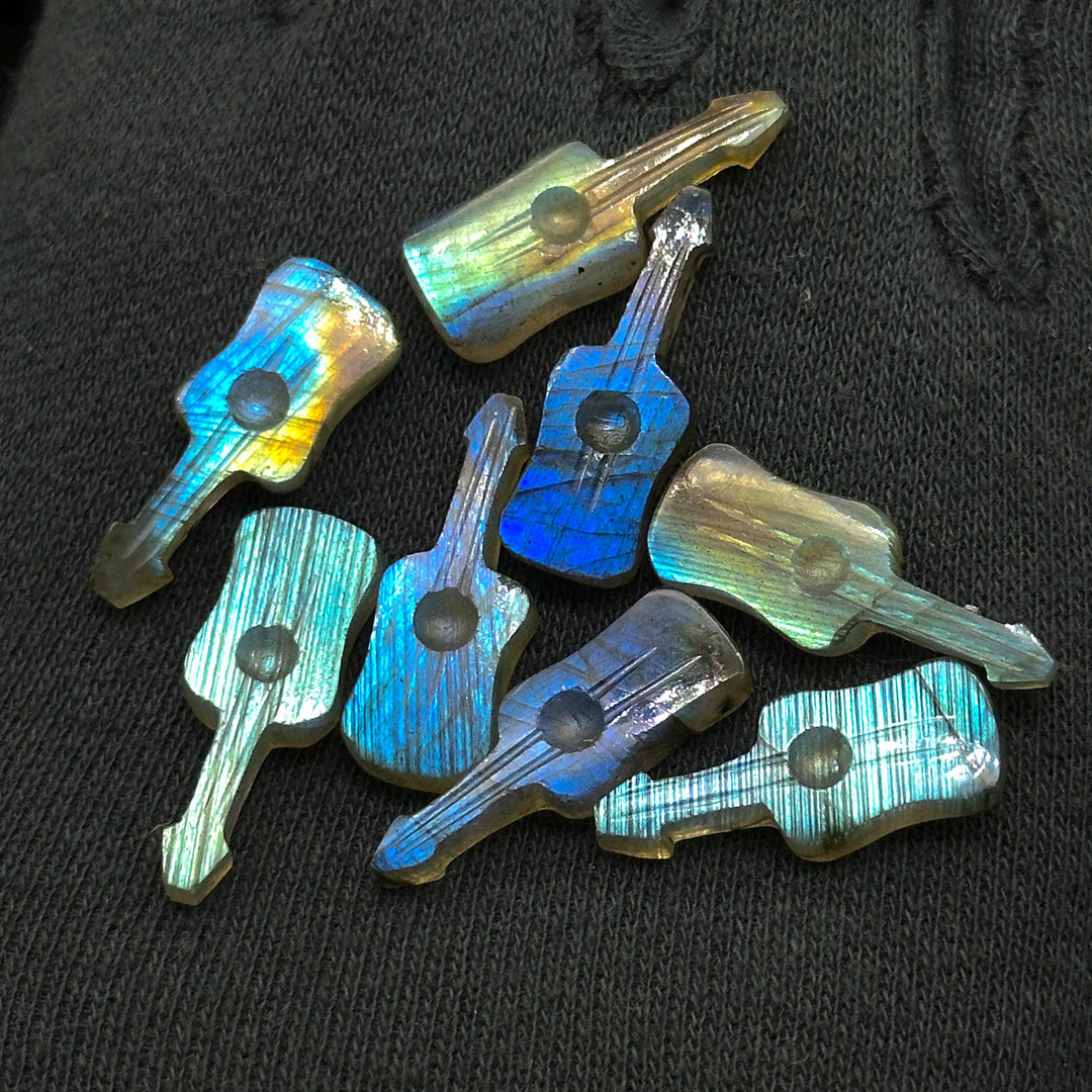 Flashy Labradorite Guitar Shape Carving Beads, Little Guitar Shape Hand Carved Gemstone, 26 MM, Miniature Guitar Gemstone, Tiny Charms