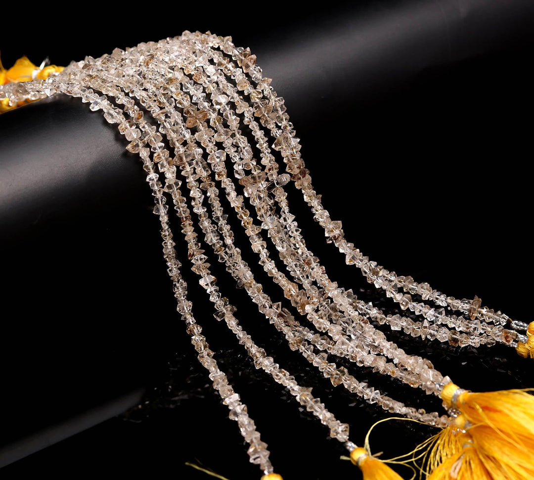 Golden Herkimer Diamond Crystal Beads, Double Terminated Golden Diamond Beads, Natural Uncut Healing Beads for Jewelry