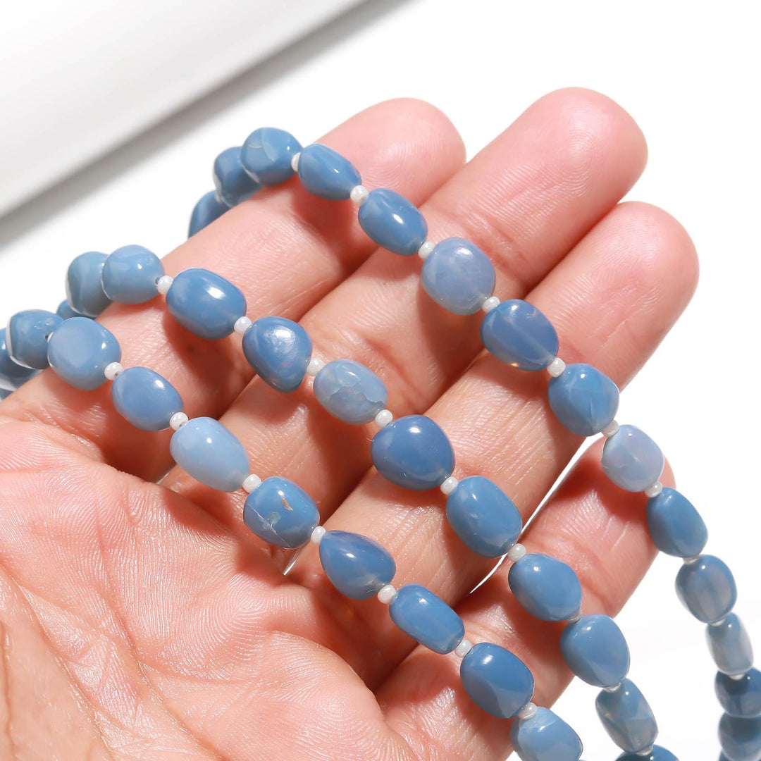 Smooth Blue Opal Tumble Shape Gemstone Beads, Blue Opal Plain Nuggets Shape Beads, 8" Fancy Wholesale Jewelry Beads, 7-8 MM