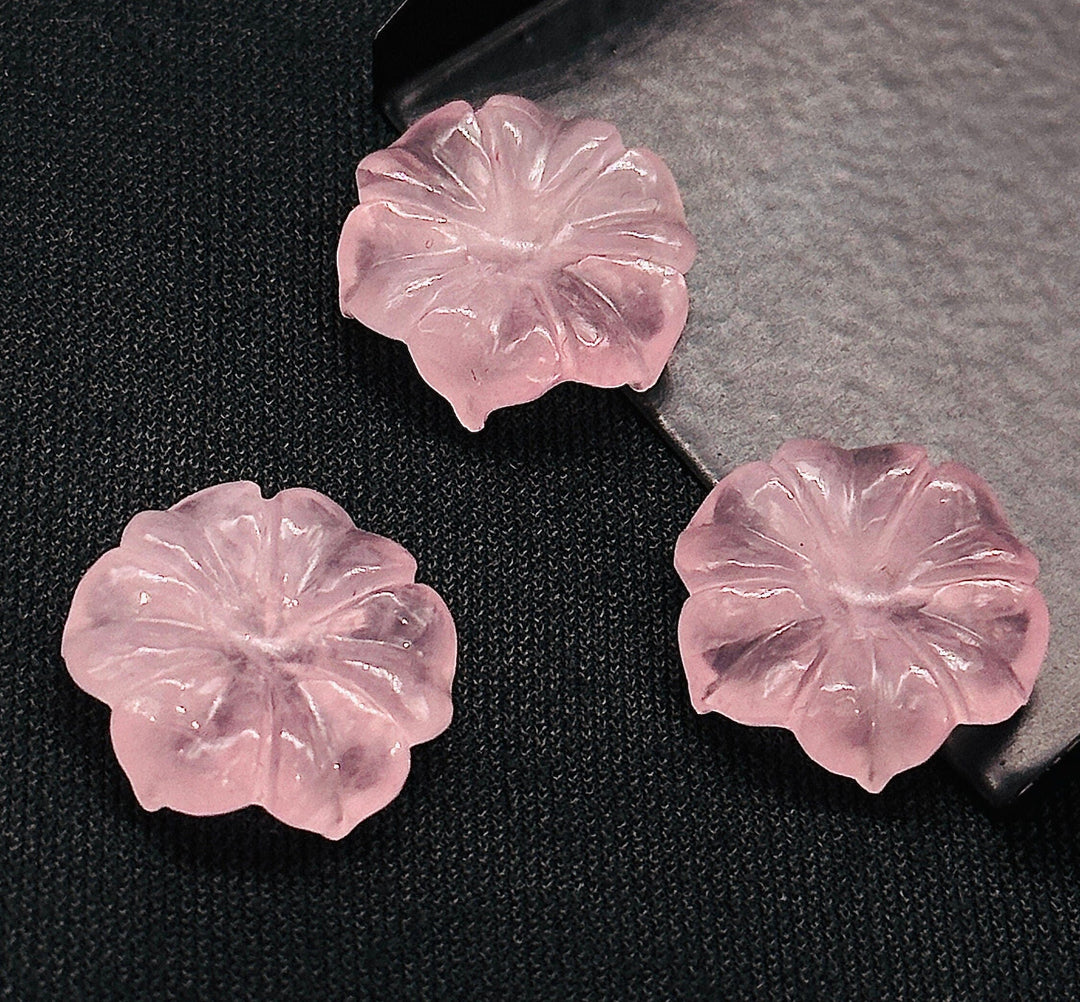 Natural Rose Quartz Flower Shape Carved Gemstone, Pink Flower Shape Carving, Carved Gemstone For Jewlery 17 mm, Craft Making Flower Charm