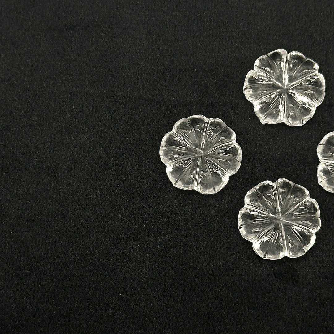 Natural Crystal Quartz Flower Shape Carved Gemstone, Flower Shape Carving, Carved Gemstone For Jewlery 17 mm, Craft Making Flower Charm