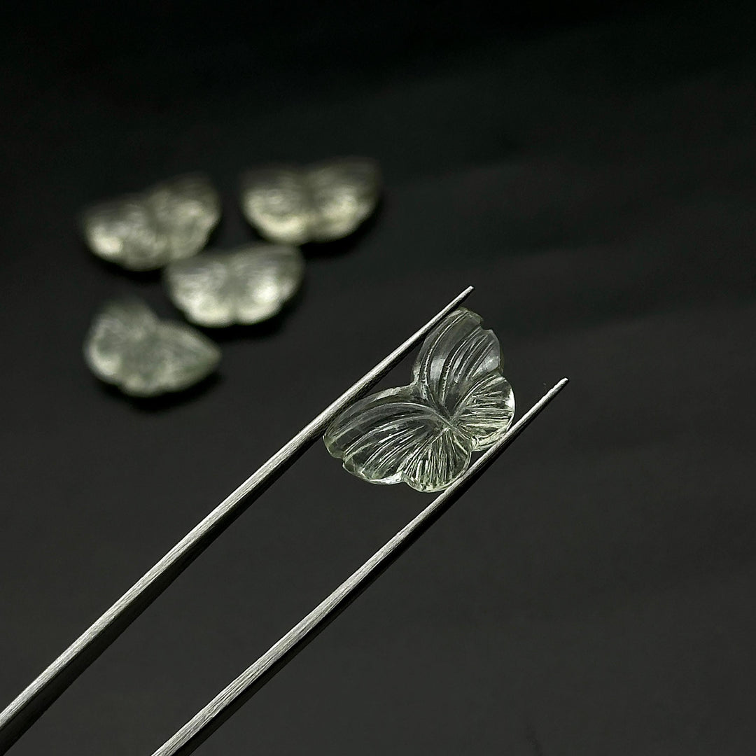 Green Amethyst Butterfly Beads: Carved Gemstone Charms, 11x18mm