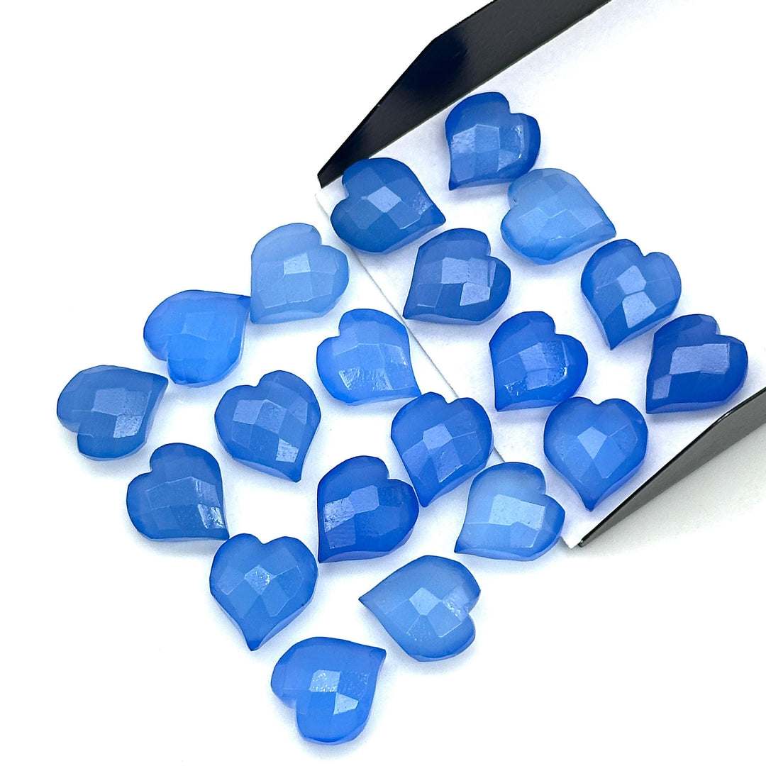 Pretty Blue Chalcedony Heart Shape Beads, Hand Carved Heart Charms for Jewelry Making, Faceted Heart Shape Briolette's, 13 MM