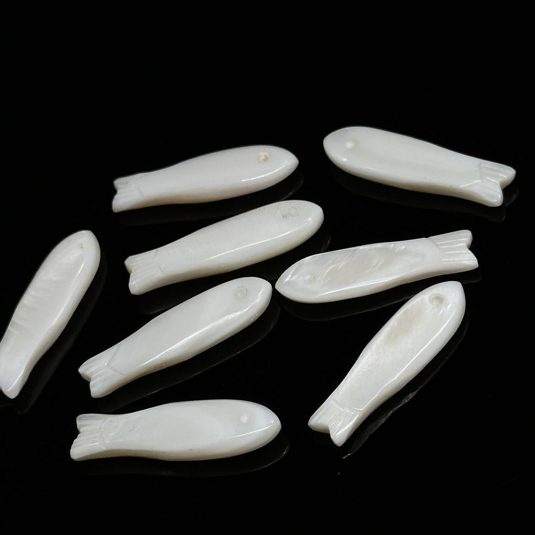 Carved Mother of Pearl Fish Beads, 30mm Gemstone Briolette