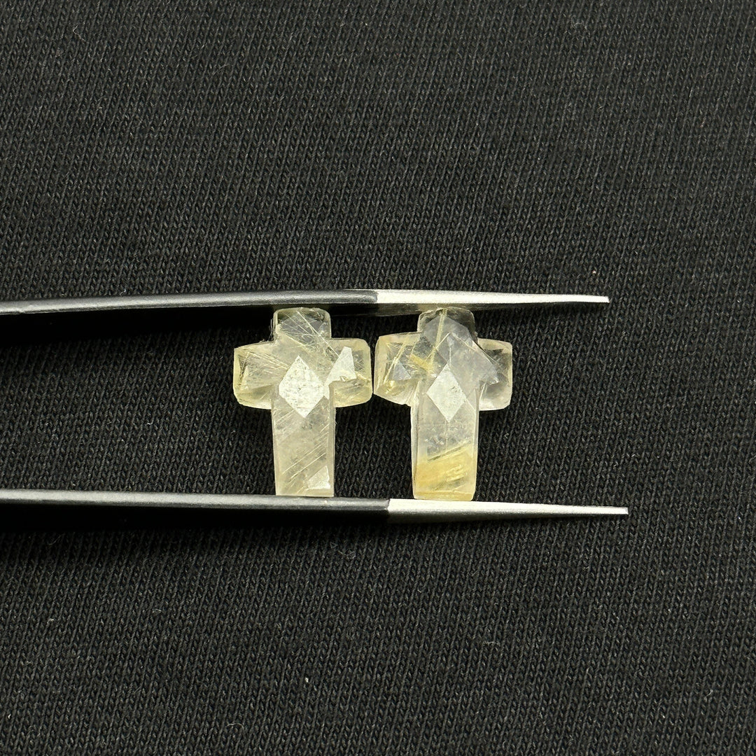 Natural Golden Rutile Cross Shape Beads ~ Rutile Carvigs Gemstone Beads ~ Faceted Golden Rutile Beads ~ 15 MM Cross Charm Beads ~ Holy Cross