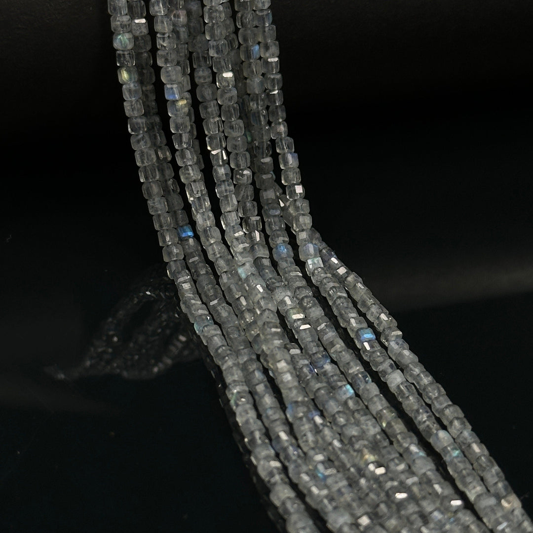 Labradorite Gemstone Beads: 2mm Faceted Cube, Blue Fire, 13 Inch Strand