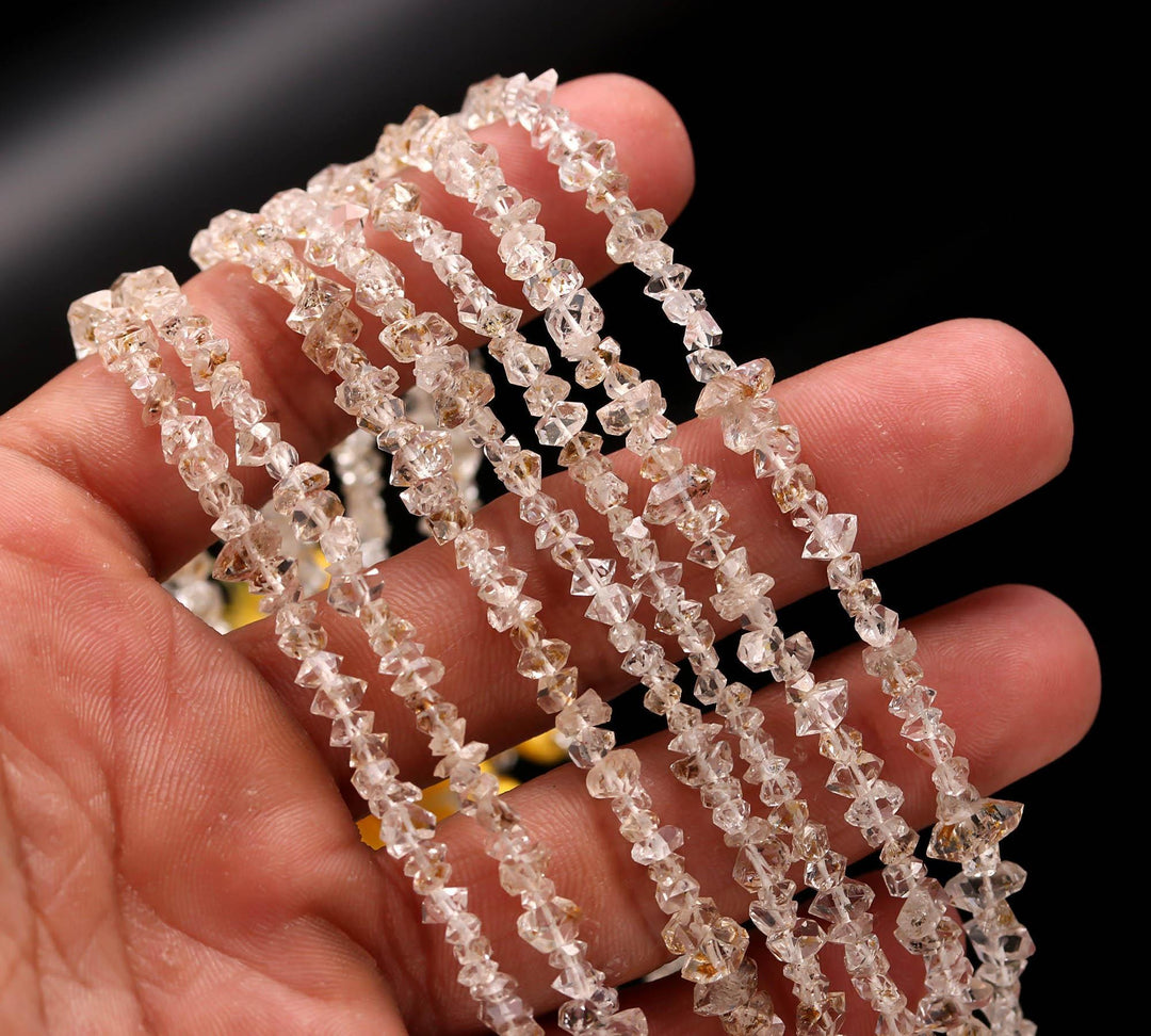 Golden Herkimer Diamond Crystal Beads, Double Terminated Golden Diamond Beads, Natural Uncut Healing Beads for Jewelry