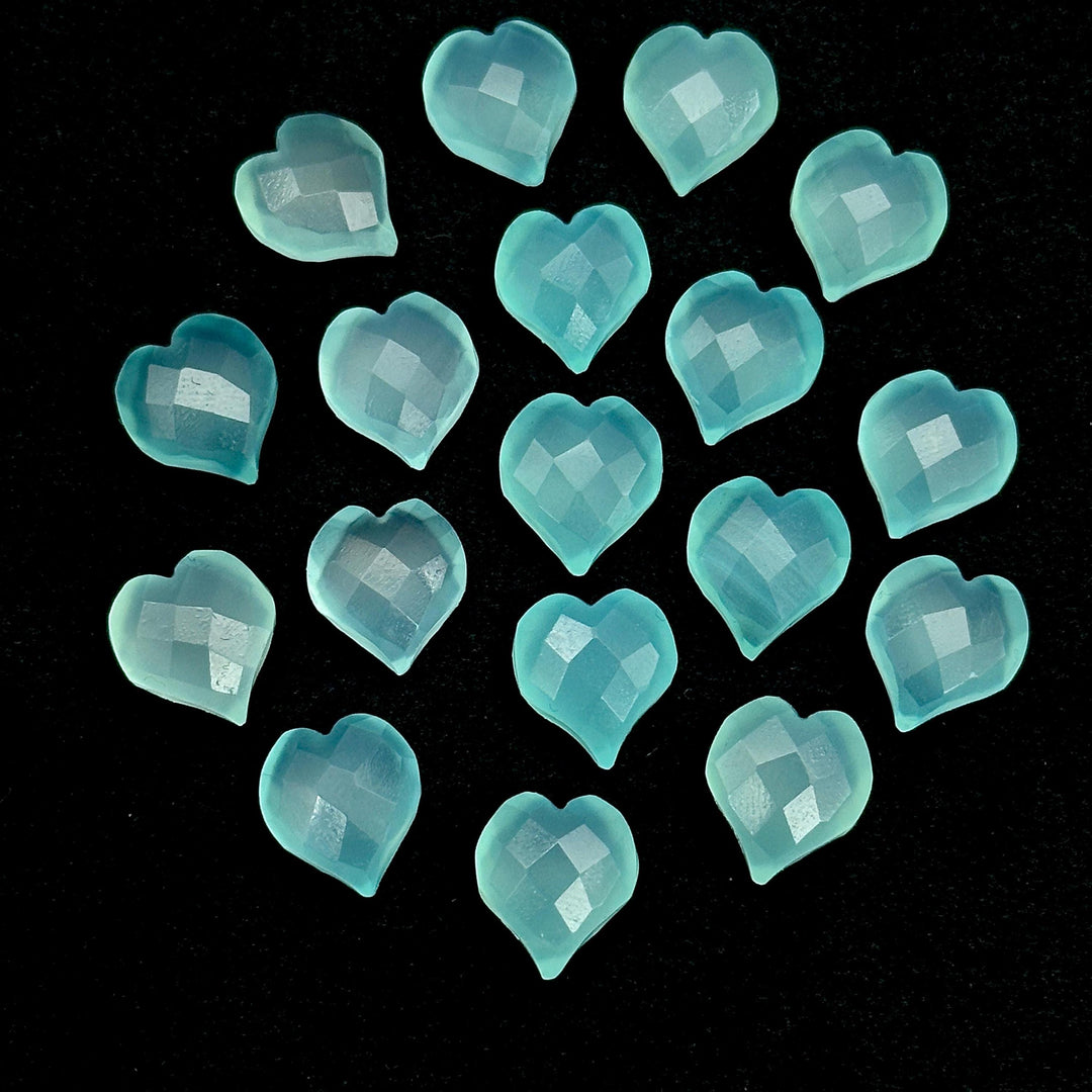 Beautiful Aqua Chalcedony Heart Shape Beads, Hand Carved Heart Charms for Jewelry Making, Faceted Heart Shape Briolette's, 13 MM
