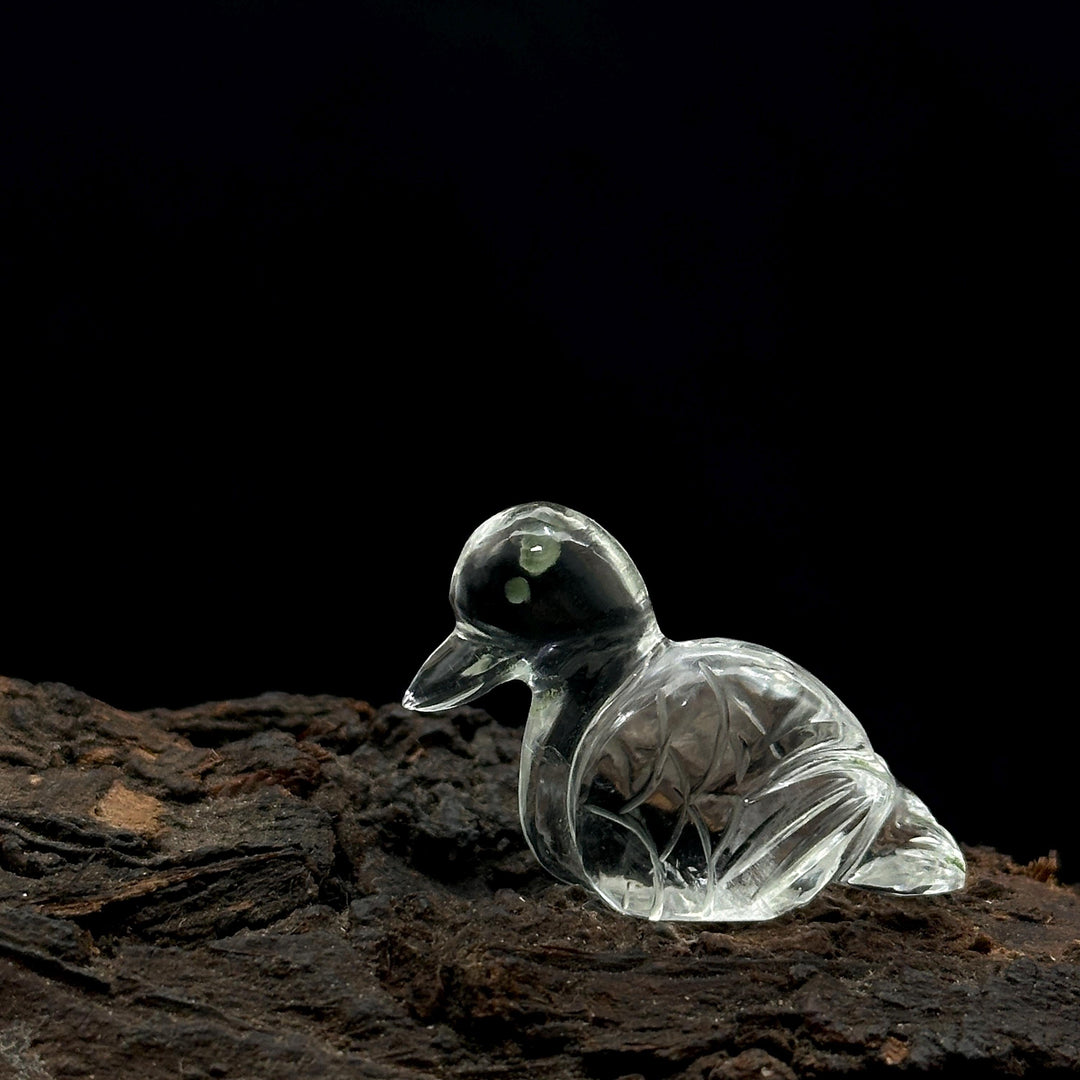 Crystal Quartz Duck Carving: Handmade Gemstone Bead (22x30mm)
