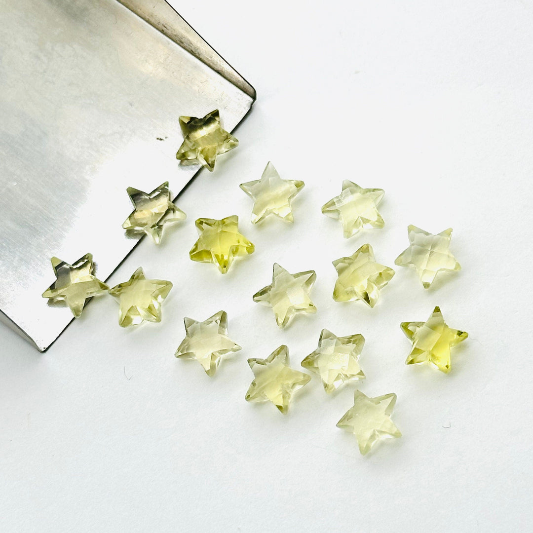 Natural Lemon Quartz Star Shape Beads, Faceted Stars Shape Briolettes Beads for Jewelry Making, Loose Lemon Stars, 8 MM Mini Star Charms