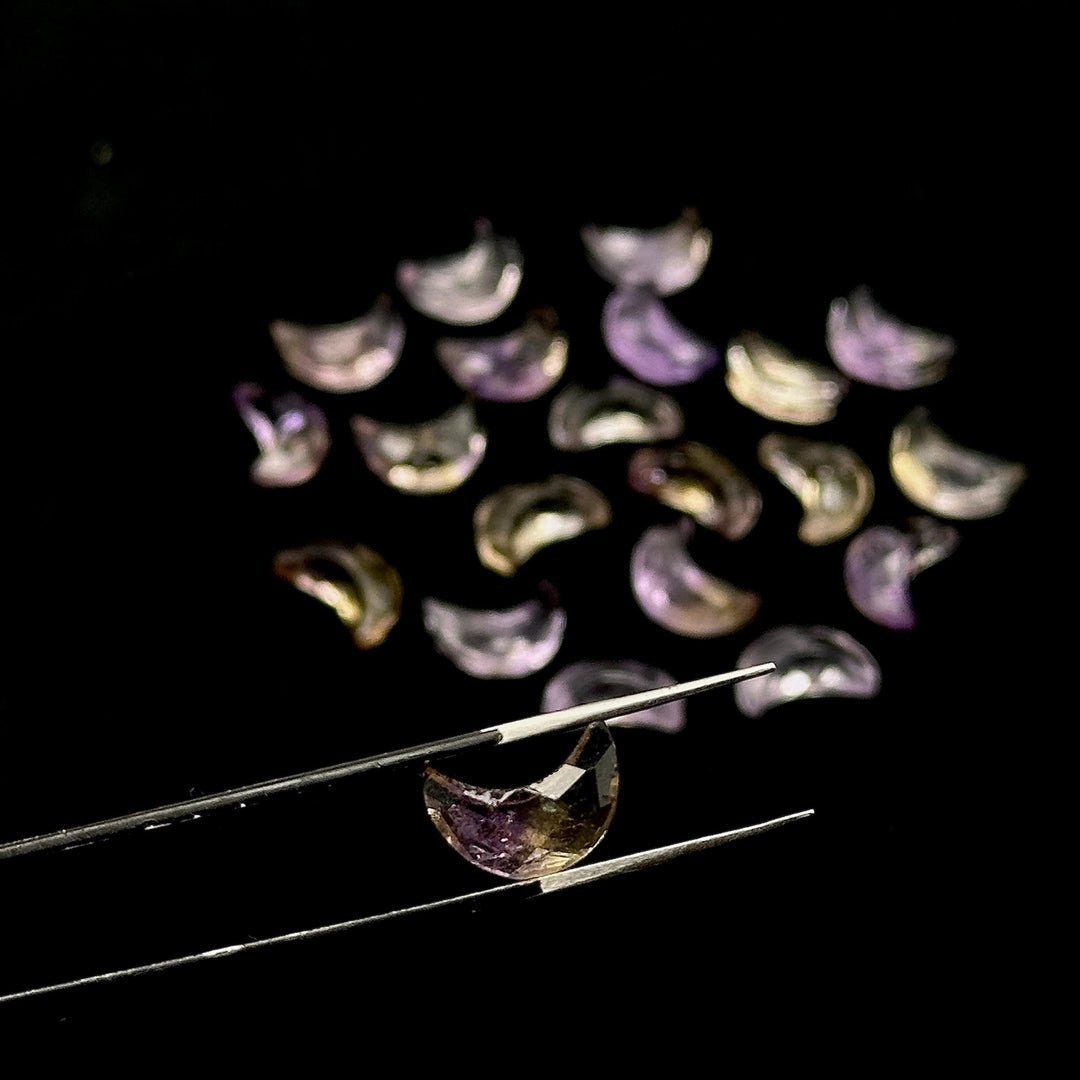 AAA Ametrine Carved Moon Shape Briolette's, Natural Ametrine Moon Shape Gemstone Beads, Ametrine Faceted Hand Carved Moon Shape Charms, 12MM