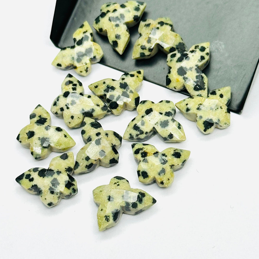 Natural Dalmation Jasper Butterfly Shape Gemstone Beads, Jasper Faceted Gemstone Hand Carved Beads, Jewelry Making Wholesale Charms  14MM