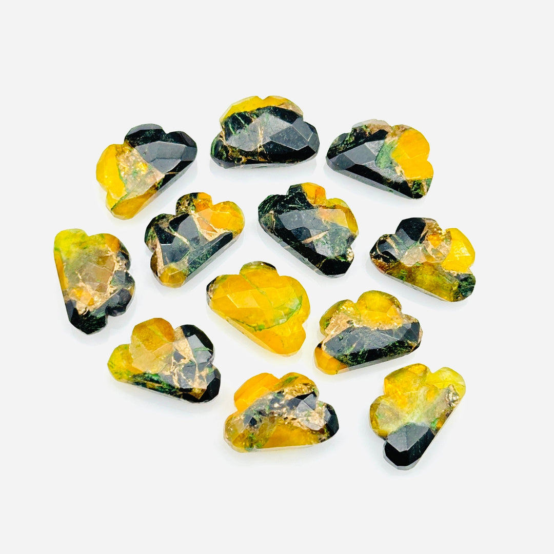 New Mohave Copper Turquoise Clouds Shape Beads, Yellow & Black Copper Turquoise Faceted Beads, Hand Carved Cloud Gemstone Beads, 12X9 MM