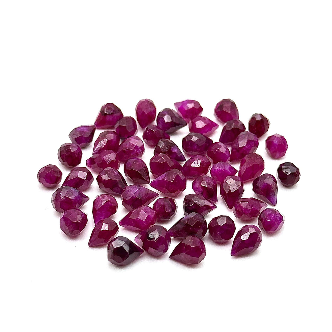 Faceted Ruby Corundum Drop Shape Beads, AAA Red Ruby Teardrop Beads, Hand Carved Gemstone Beads, 6X8 - 7X9 MM, Earring Making Red Dyed Beads