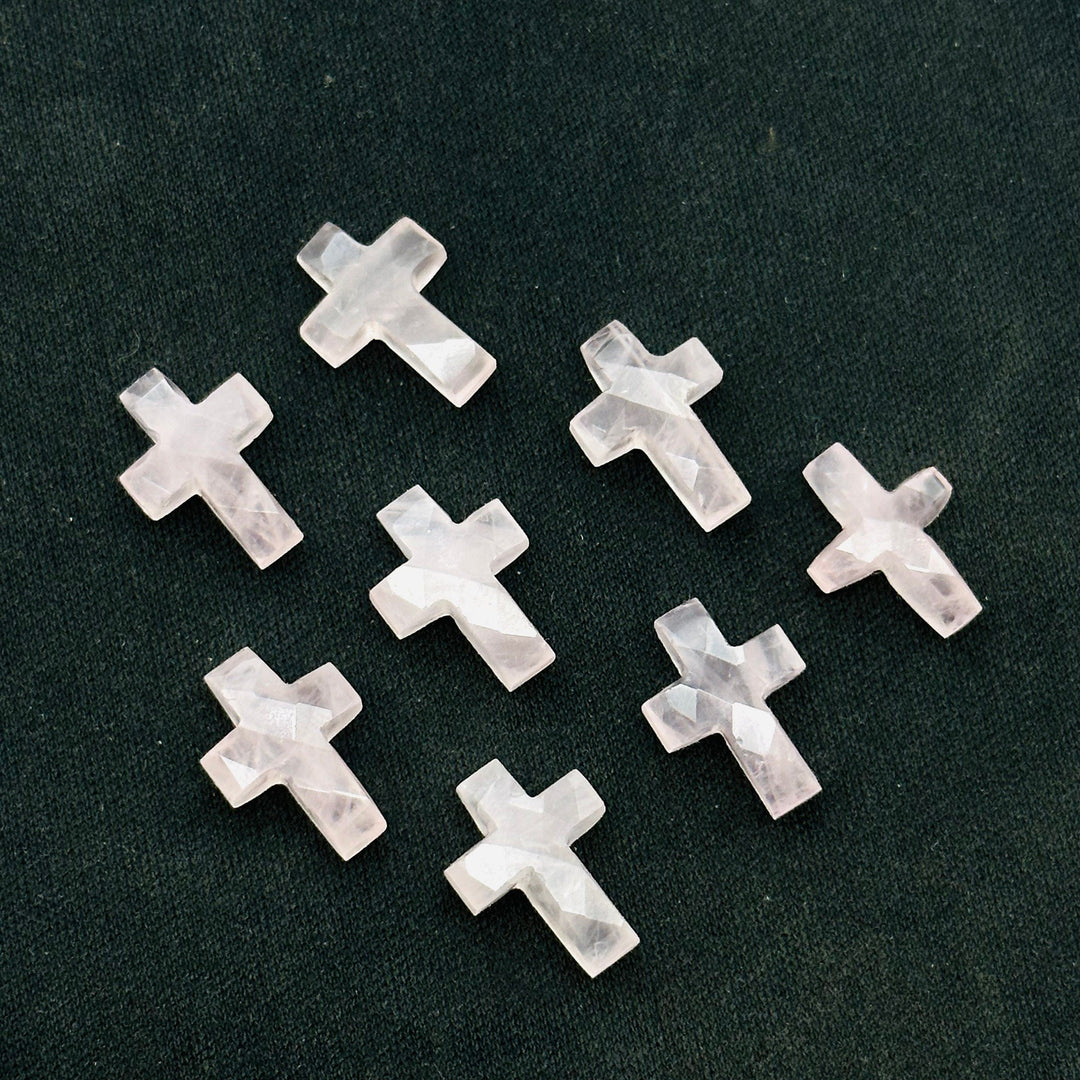 Natural Rose Quartz Cross Shape Gemstones Beads, Hand Carved Faceted Cross Shape Charms Beads, Holy Gemstone Beads Energy Beads 15X10 MM