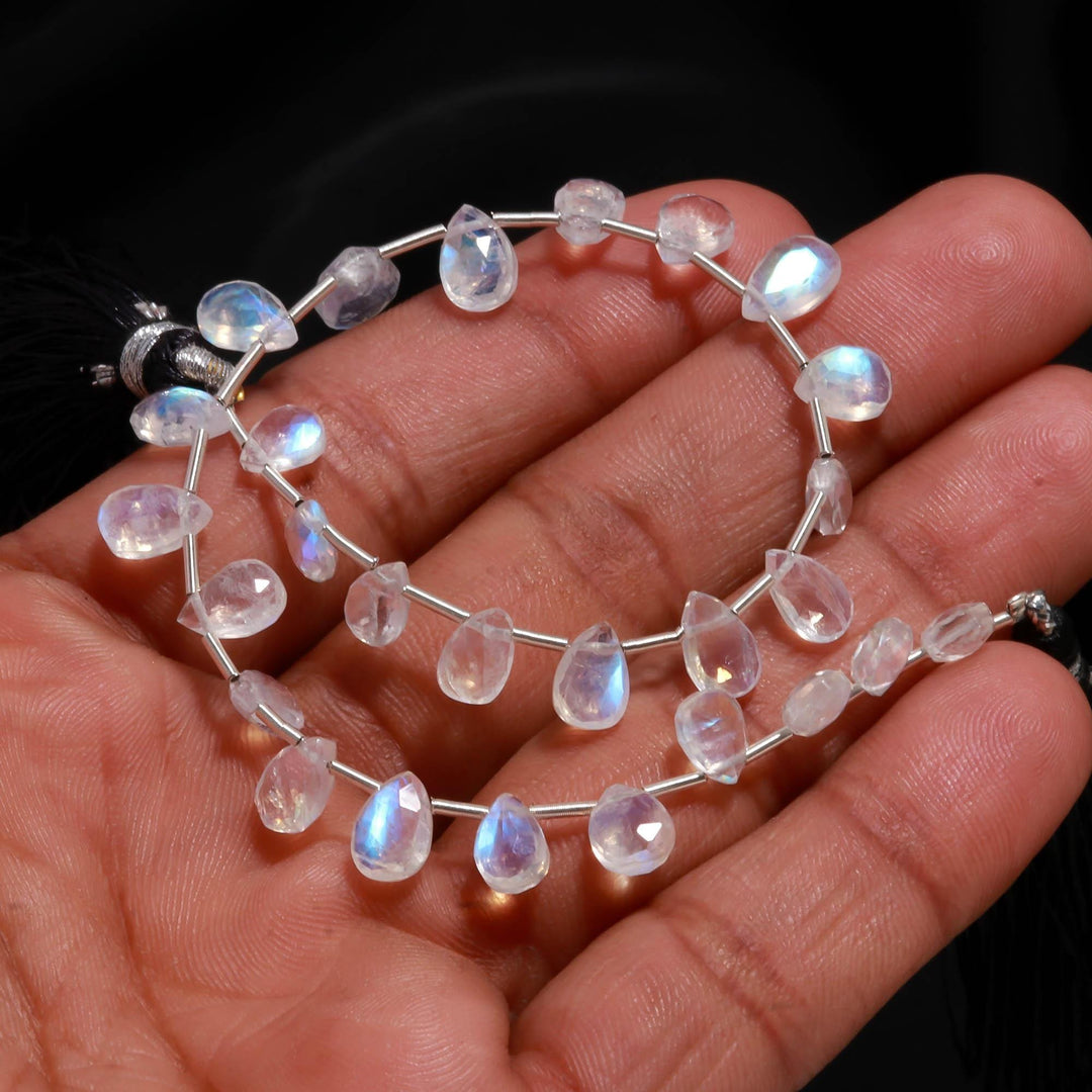 Super Rainbow Moonstone Faceted Pear Beads, High Flashy Rainbow Moonstone Pear Shape Briolette's, Side Drill Pear, 7-8 MM