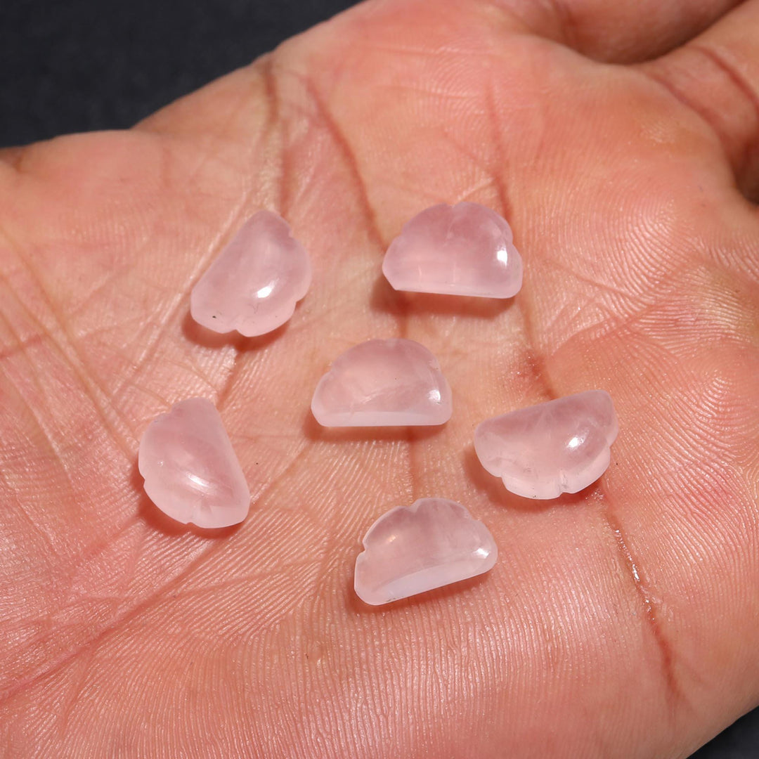 Carved Natural Rose Quartz Clouds Shape Beads, Rose Quarz Smooth Cloud Shape Beads, Hand Carved Charms, 12 MM, Loose Carved Briolettes