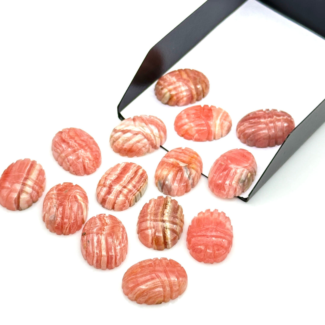 Natural Rhodochrosite Scarab Shape Beads, Beetle Face Gemstone Carving For Jewelry, Rhodochrosite Charm Beads, Animal Carving Beads 13X18 MM