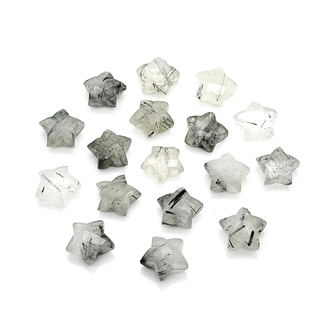 Natural Black Rutile Carved Star Shape Briolettes, Hand Carved Faceted Star Shape Beads Gemstone For Jewlery, Loose Star Charms, 10 MM