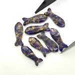 Load image into Gallery viewer, Carved Copper Amethyst Fish Beads: 25mm Briolette Charms