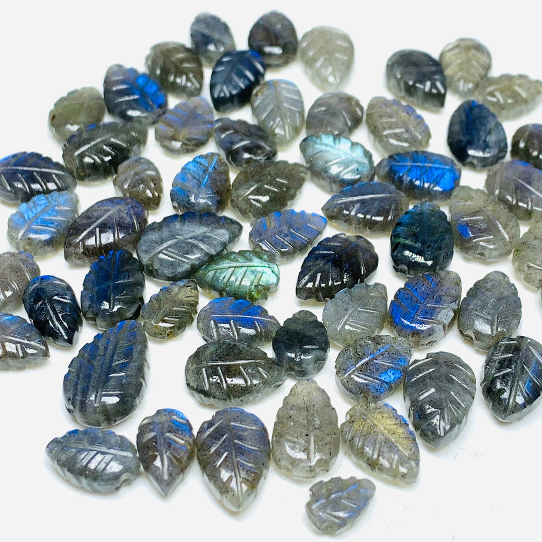 2,5,6,7,8,9,10 Pcs 100% Natural Labradorite Leaf Shape Carving , Leaf Shape Carved Gemstone, Gemstone For Jewellery 8-10 mm