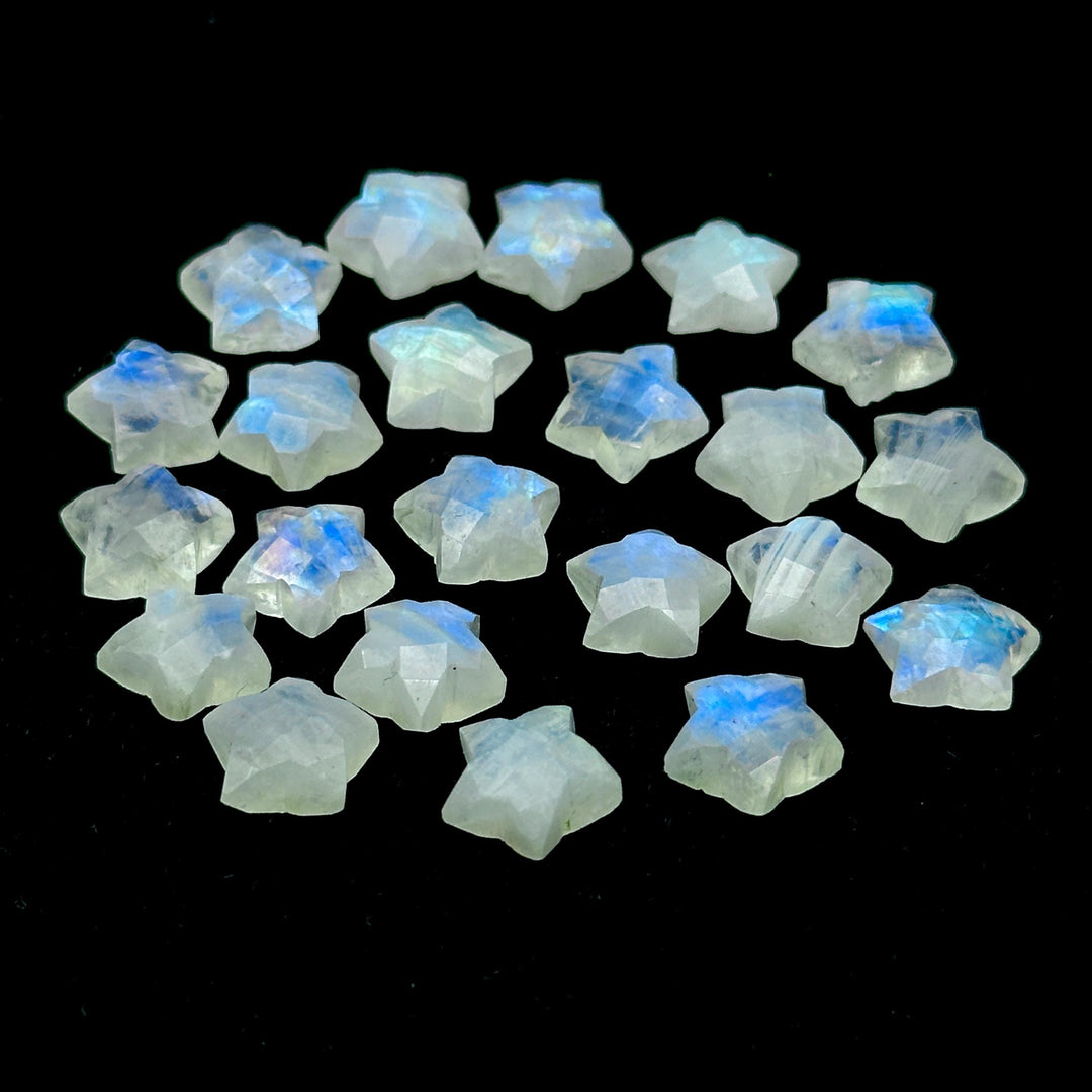 High Quality Rainbow Moonstone Star Beads, Blue Flashy Carved Star Shape Briolette's, 12 MM Faceted Star Shape Charms, Loose Star 20 pcs