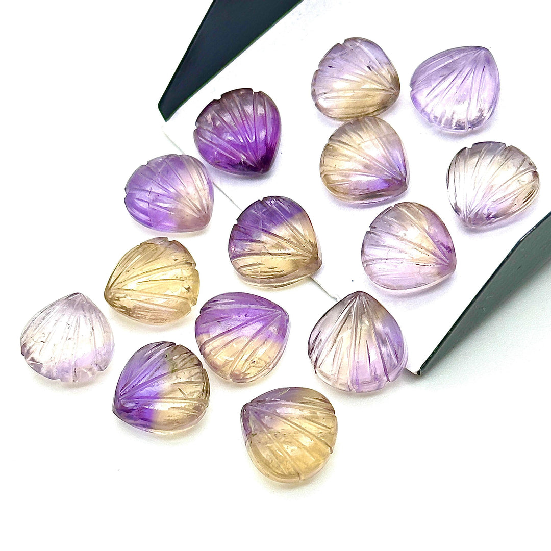 Natural Ametrine Seashell Shape Beads, AAA Ametrine Shell Briolette's, Shell Carving Gemstones For Jewelry 12 mm, Shell Charms Beads