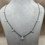 Load image into Gallery viewer, Pretty Rainbow Moonstone Pear Necklace, Blue Flashy Faceted Pear Chain Necklace, Black Rhodium Plating Necklace For Girls, Gift For Her