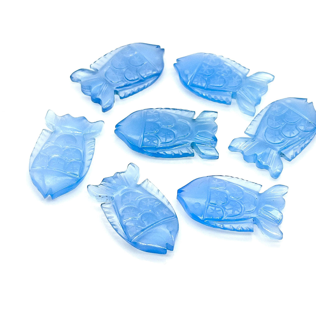 Blue Chalcedony Handmade Fish Carving ~ Fish Shape Carving Gemstone Briolette's ~ Jewelry Making Loose Gemstones ~ 1 Pieces 25X15mm