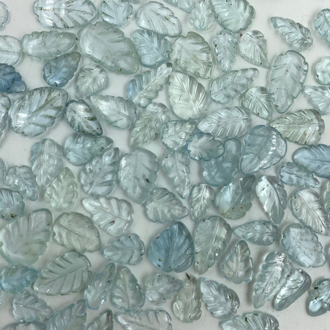 High Quality Aquamarine Leaf Shape Gemstone Beads, Aqua Blue Leaves Beads For Jewelry Making, Aquamarine Hand Carved Gemstones 7X5 - 11X7 MM
